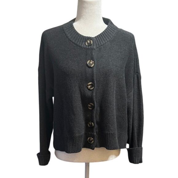 Quince Organic Cotton Cropped Cardigan Sweater Charcoal Gray M - Picture 1 of 7